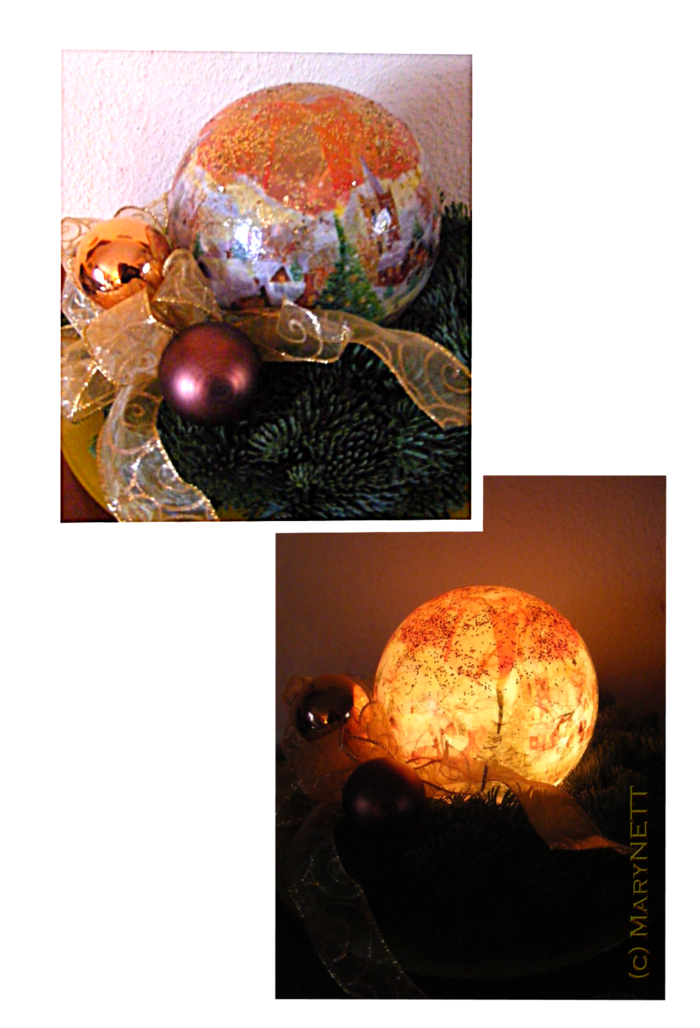 Leucht/Dekokugel im Adventskranz dekoriert